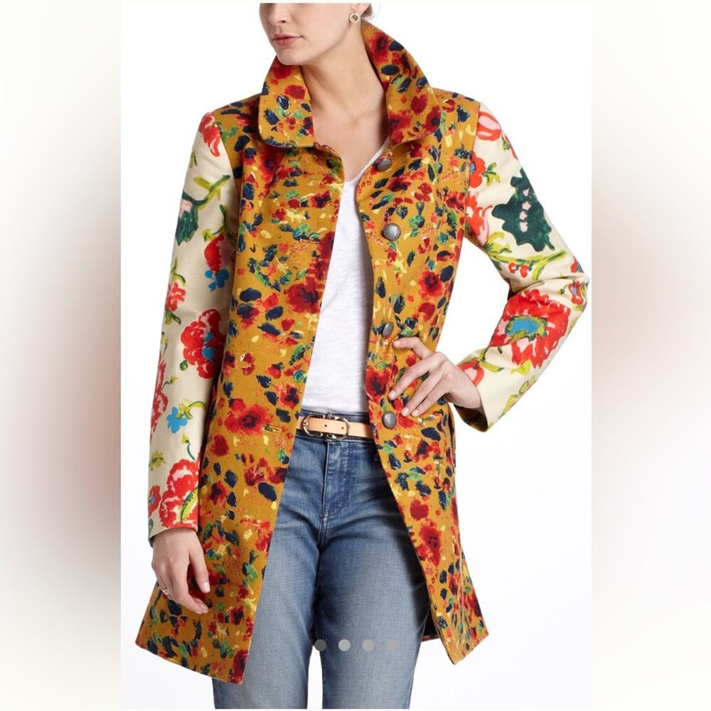 elevenses Floral Mustard and Cream Trench Coat